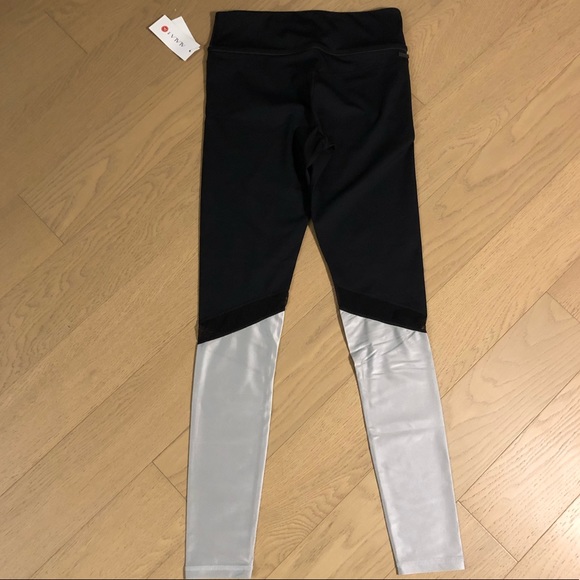 NWT ALALA Black and Silver Leggings w/ Mesh Detail - Picture 2 of 5